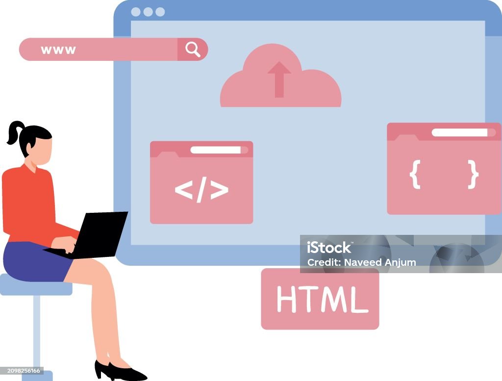 The Girl Is Working On Html Coding Stock Illustration - Download Image ...