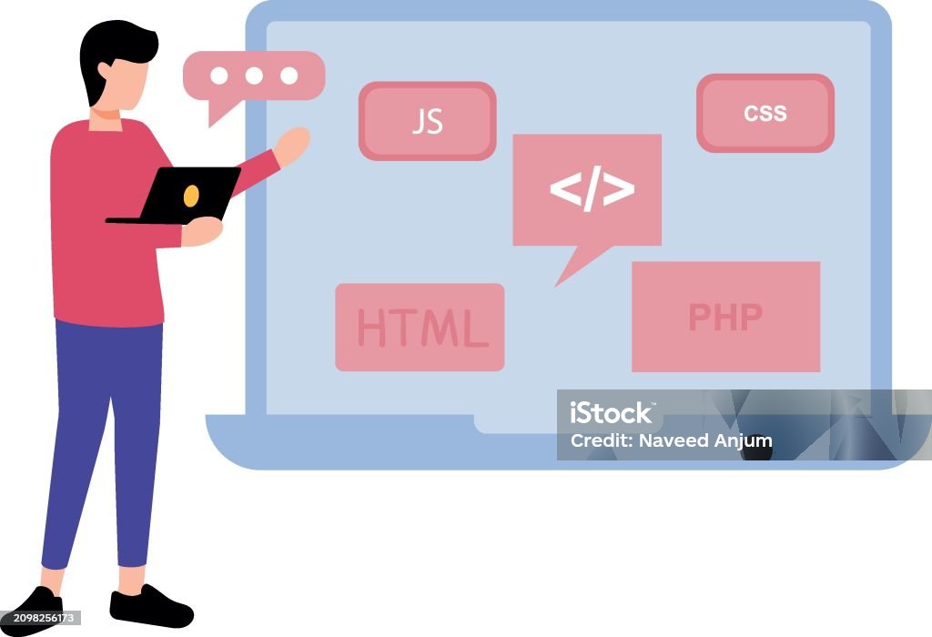 The Guy Is Doing Web Coding Stock Illustration - Download Image Now ...
