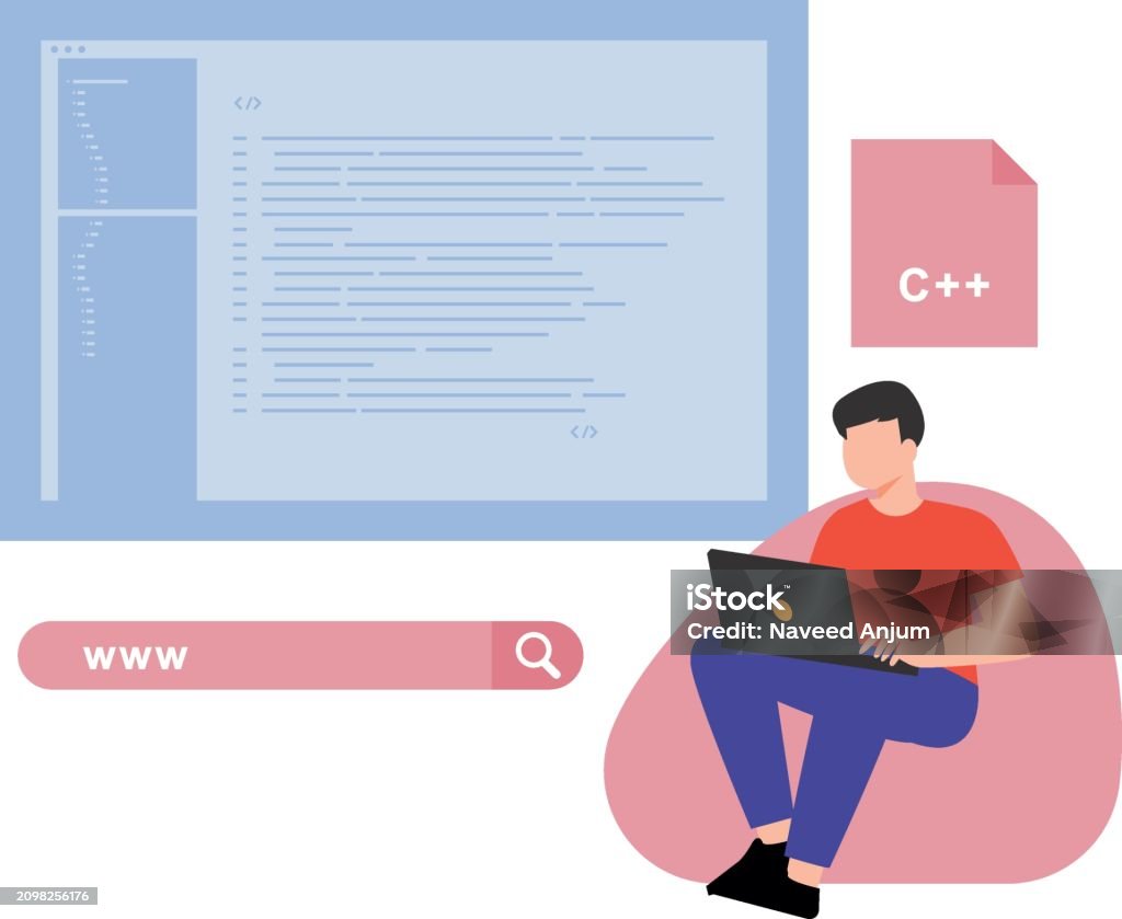 The Guy Is Coding C Stock Illustration - Download Image Now - Abstract ...