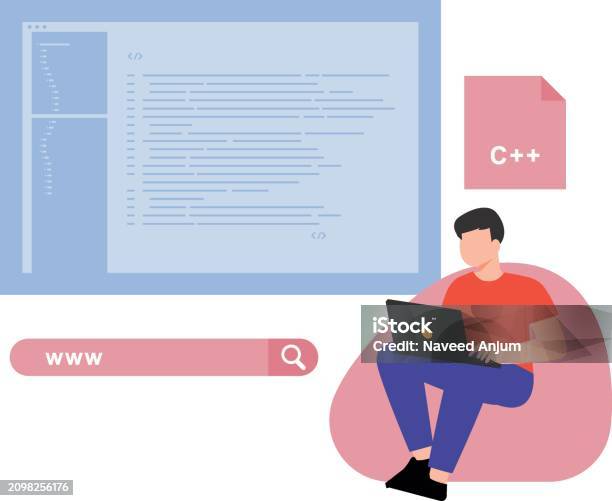 The Guy Is Coding C Stock Illustration - Download Image Now - Abstract ...