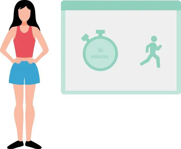 Vector illustration of A girl runs for 30 minutes to lose weight.