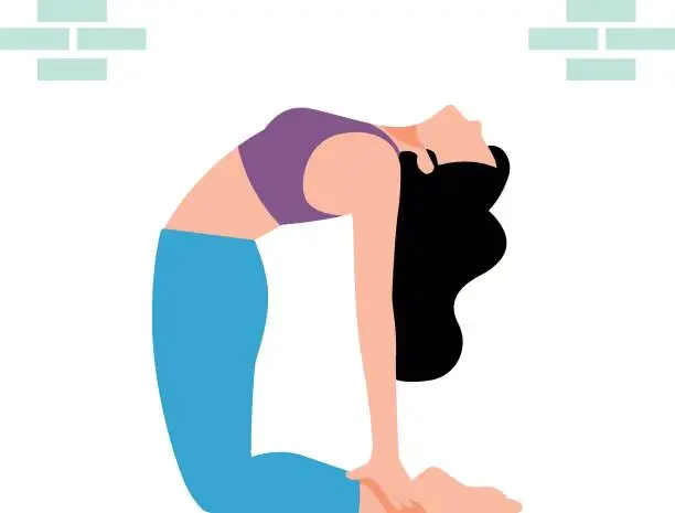 Vector illustration of The girl is doing different exercises.