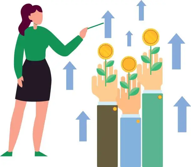 Vector illustration of The girl is pointing at the dollar rate.