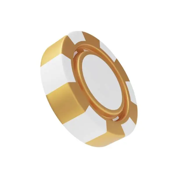 Vector illustration of 3D gold and white rotating casino chip rendering