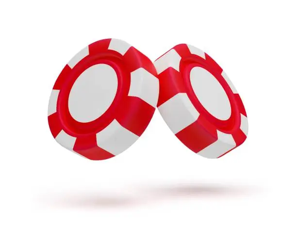 Vector illustration of Pair of 3D red and white rotating casino chips