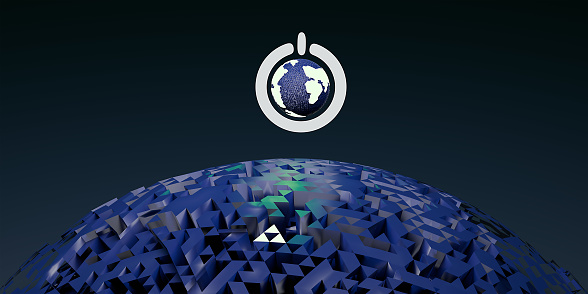 Earth day concept. Planet and power button. 3d render.