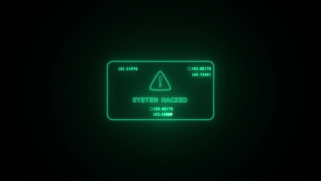 cyber hacked  security breach computer hacking warning message hacked alert. Motion graphics animation 4K resolution