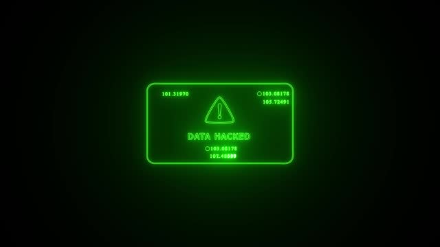 DATA  hack security breach computer hacking warning message hacked alert. Motion graphics animation 4K resolution