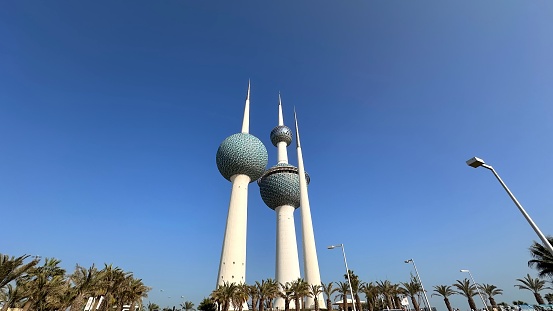 Kuwait City, Kuwait – December 27, 2023: Kuwait Towers, the most iconic building of Kuwait City, Kuwait