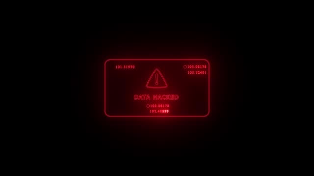 DATA  HACKED security breach computer hacking warning message hacked alert. Motion graphics animation 4K resolution