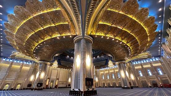 Kuwait City, Kuwait – December 27, 2023: Interior of Grand Mosque of Kuwait.