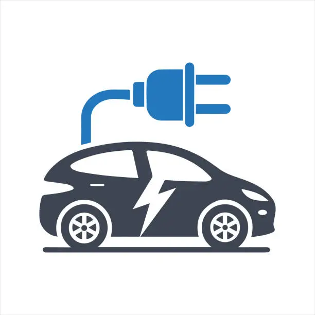 Vector illustration of Electric car icon. EV. Electric vehicle. Charging station