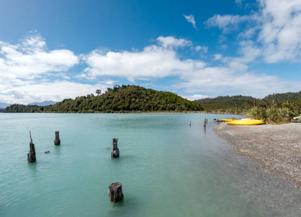 okarito lagoon, new zealand - a coastal haven for bird watching, eco-tours, and kayaking adventure tourism - okarito lagoon ストックフォトと画像