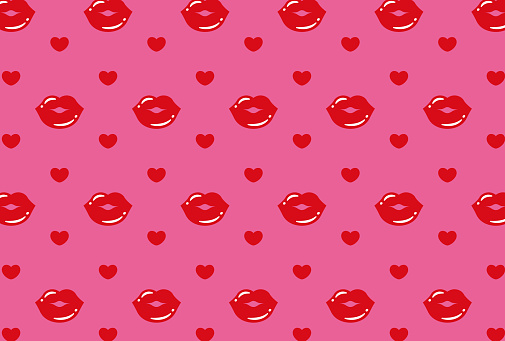 seamless pattern with lips and hearts for banners, cards, flyers, social media wallpapers, etc.