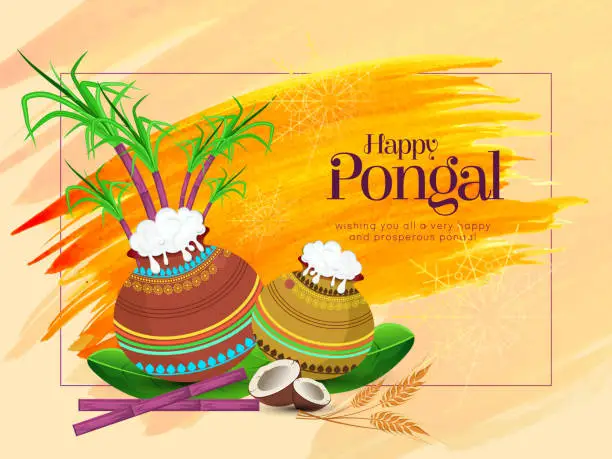 Vector illustration of Vector greeting card design for pongal harvest indian holiday.