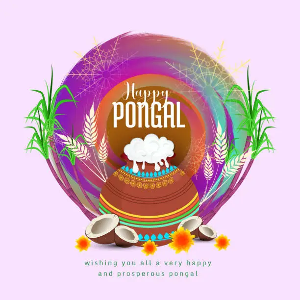 Vector illustration of Happy Pongal Vector Illustration of Traditional Tamil Nadu India Festival Celebration