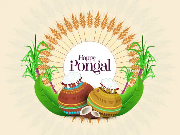 Vector illustration of Card for happy pongal harvest holiday