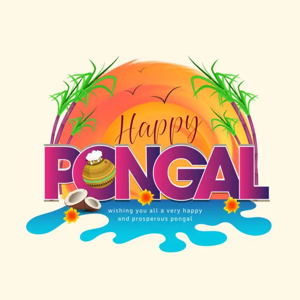 Vector illustration of Indian holiday Pongal text design. Indian style Latin font design