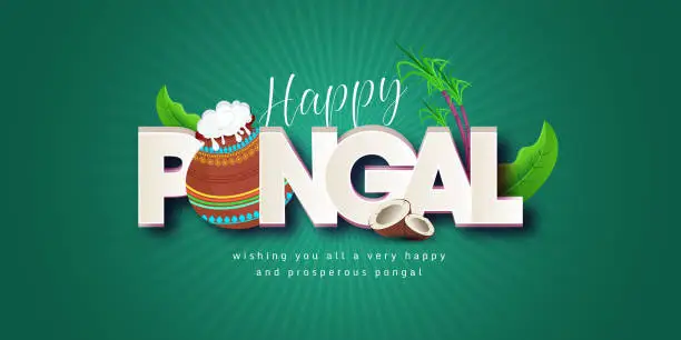 Vector illustration of Happy Pongal Festival Text Typography