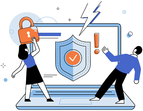 Cyber security vector illustration. Secure access to sensitive information is key in cyber security Firewalls act as barrier against unauthorized access to digital systems Tech professionals play