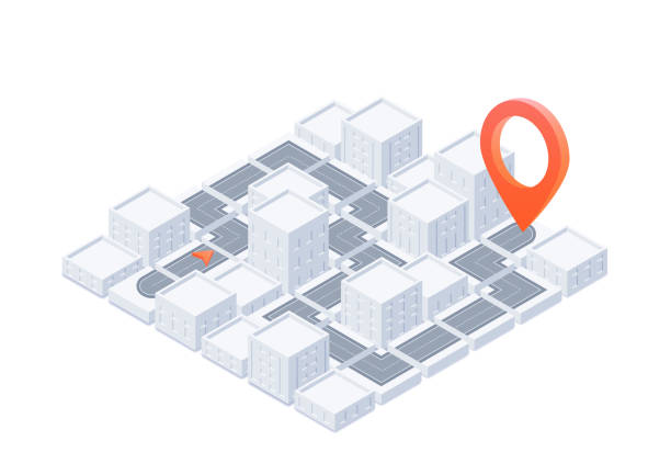 istock GPS tracking system navigate. Red marker as a goal is located in 3d buildings city layout, with streets and roads. Map of city layout and infrastructure. Vector illustration isolated, white background 2098407654
