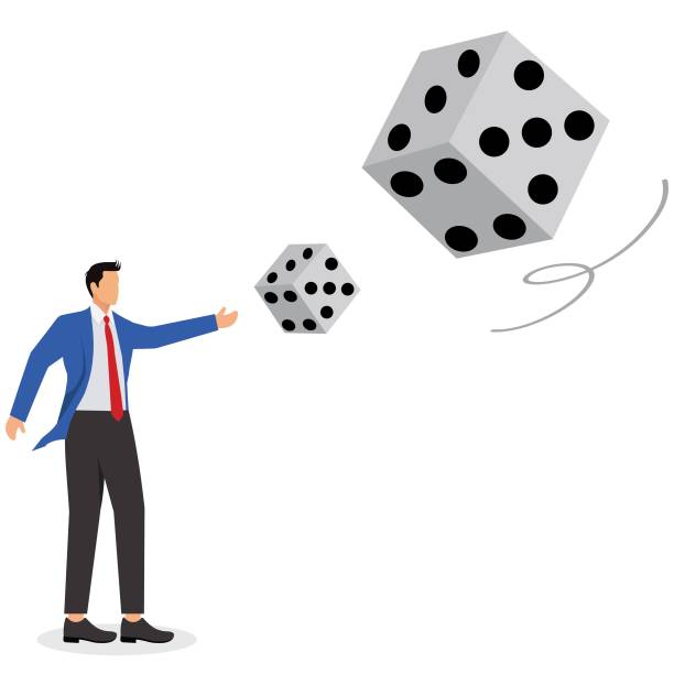 geschäftsmann wirft würfel, geschäftsstrategie - dice rolling throwing businessman stock-grafiken, -clipart, -cartoons und -symbole