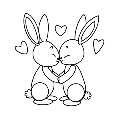 Cute rabbit couple love hugging. Vector illustration
