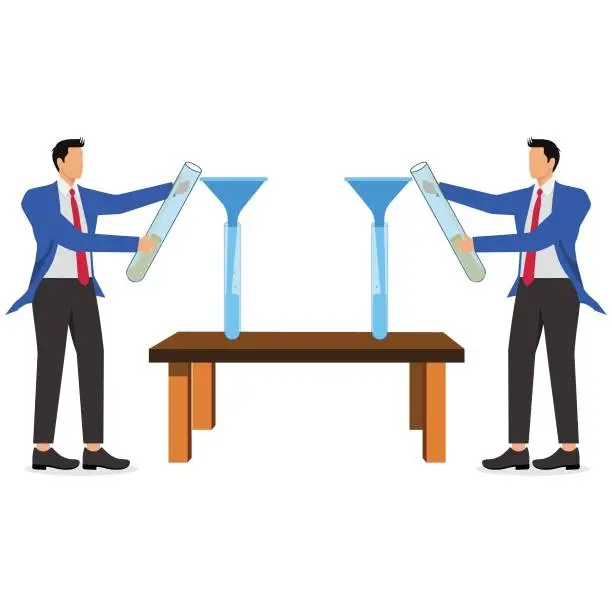 Vector illustration of Two Businessmen holding test tubes with liquid
