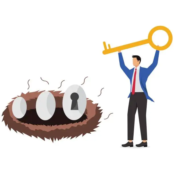 Vector illustration of Businessman with a big key and a big egg with keyhole