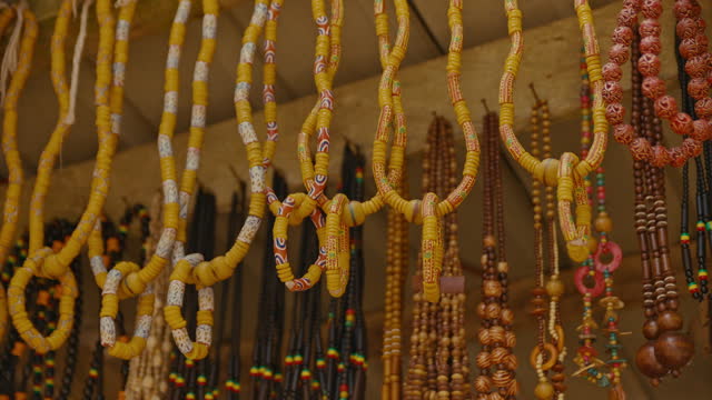 African Beads Necklaces and Bracelets in a shop