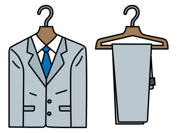 Vector illustration of Illustration of suits and slacks on hangers