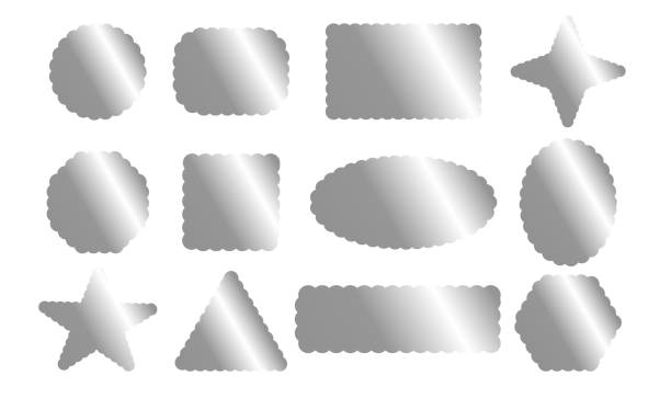 レトロなデザインのシルバーエレメントスカラップフレーム。スカラップエッジの長方形、星形、楕円、円、正方形 - symbol star shape computer icon silver点のイラスト素材／クリップアート素材／マンガ素材／アイコン素材