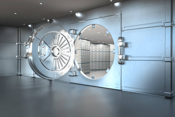 istock Bank vault opened with deposit boxes inside 2098507817