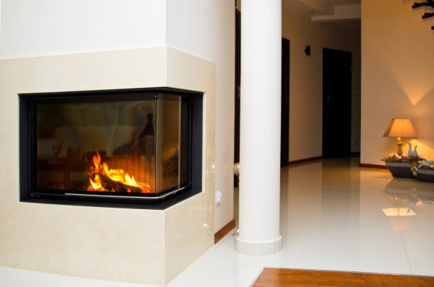 Fire burning in the fireplace