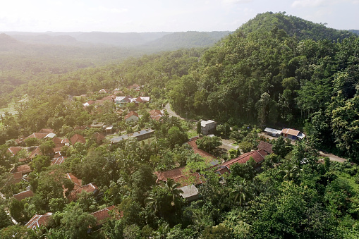 residents' homes under the foot of mountains and forests - aerial shot.jpg