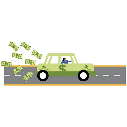 Business finance or economic development, investment or business opportunities, investment growth or increased profit income businesswoman riding fast on a car of money