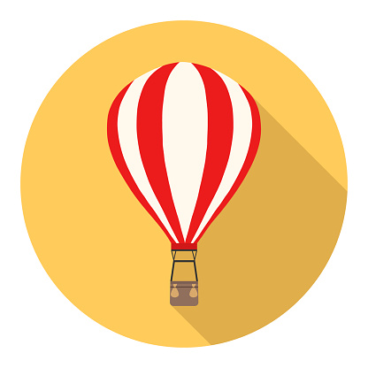 Hot air balloon, realistic hot air balloon with red stripes on a yellow background with shadow. Vector illustration. Vector.