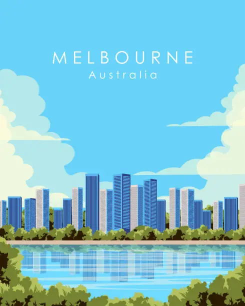 Vector illustration of Melbourne Australia travel poster, banner, cover, card