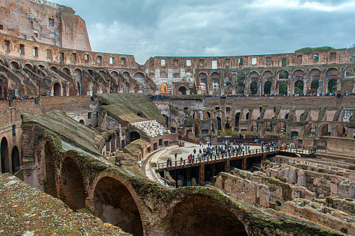 February 11, 2024, Rome, Italy, Iconic interior of the Colosseum, brought to lite for number of tourists from the whole world