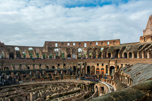 February 11, 2024, Rome, Italy, Iconic interior of the Colosseum, brought to lite for number of tourists from the whole world