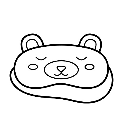 Sleep mask. Eye mask bear. Cute accessory for sleep and travel. Doodle sketch style. Vector illustration isolated on white background.