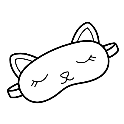 Sleep mask. Cute sleep accessory. Cat eye mask. Doodle sketch style. Isolated vector illustration.