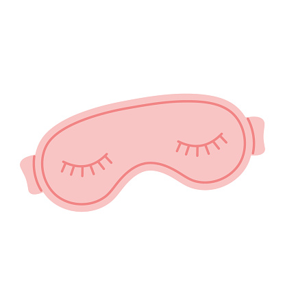 Cute pink sleep mask with eyes closed. Eye accessory for sleeping and traveling. Flat vector illustration isolated on white background.