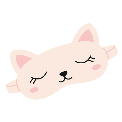 Sleep mask. Cute cartoon cat eye mask for sleeping or traveling. Flat vector illustration isolated on white background.
