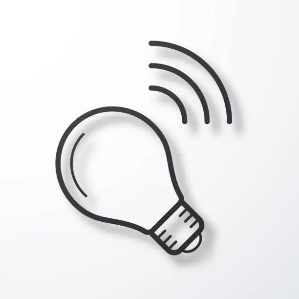 Vector illustration of Smart light bulb. Line icon with shadow on white background