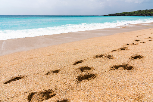 Close-up of the footprint on the beach of Baishawan in the Kenting National Park of Pingtung, Taiwan.