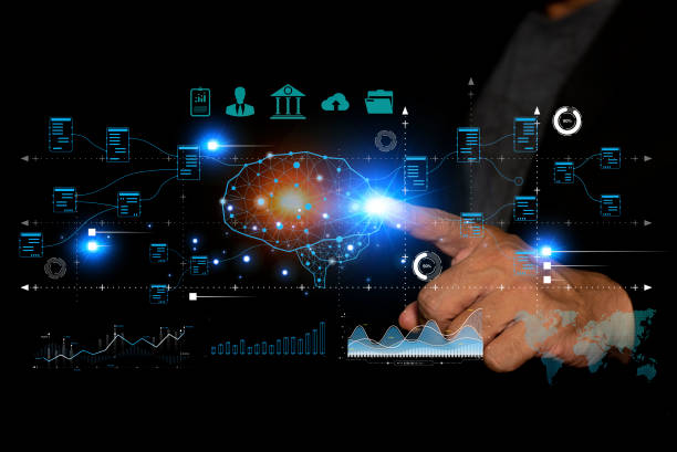 istock Concept of Artificial intelligence. Businessman touching on screen digital brain. Technology process system, innovative technology in science. 2098664050