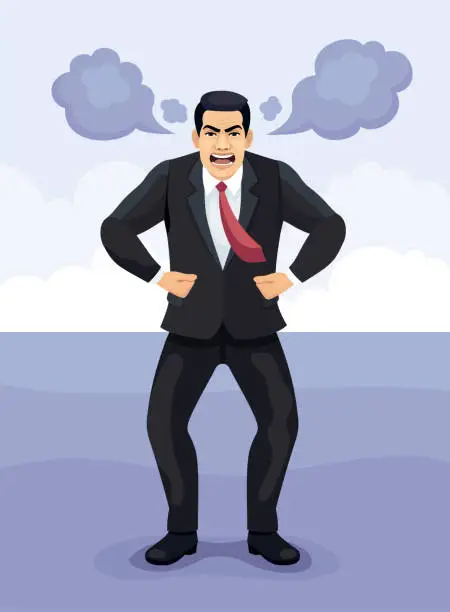 Vector illustration of Angry Furious Boss Characters. Stress Situation in Office.