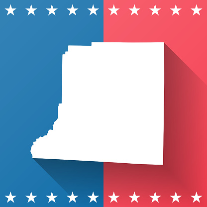 Map of Decatur County - Georgia, on a blue and red colored background. The blue color represents the Democratic Party and the red color represents the Republican Party. White stars are placed above and below the map. Vector Illustration (EPS file, well layered and grouped). Easy to edit, manipulate, resize or colorize. Vector and Jpeg file of different sizes.