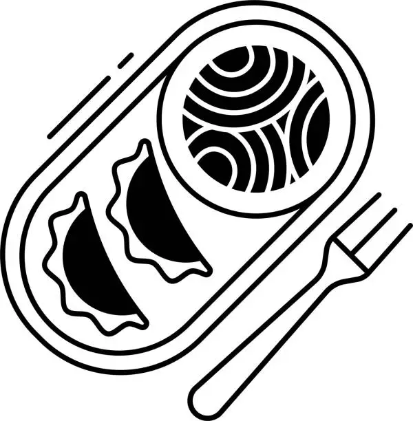 Vector illustration of dumplings and noodles glyph and line vector illustration